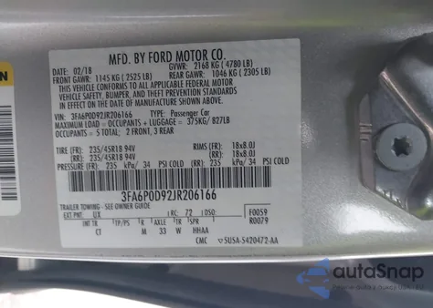 2018 Ford Fusion Titanium from USA, damaged, VIN 3FA6P0D92JR206166